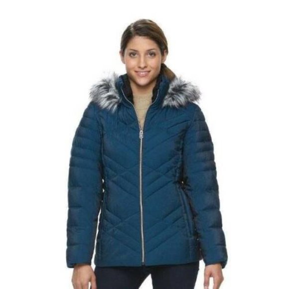 Womens Winter Jacket Quilted Blue Small Hooded Water Resistant Zip Up Zeroxposur - Picture 1 of 7
